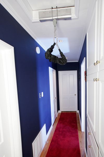 hallway at dungeon ceiling suspension coming from attic space